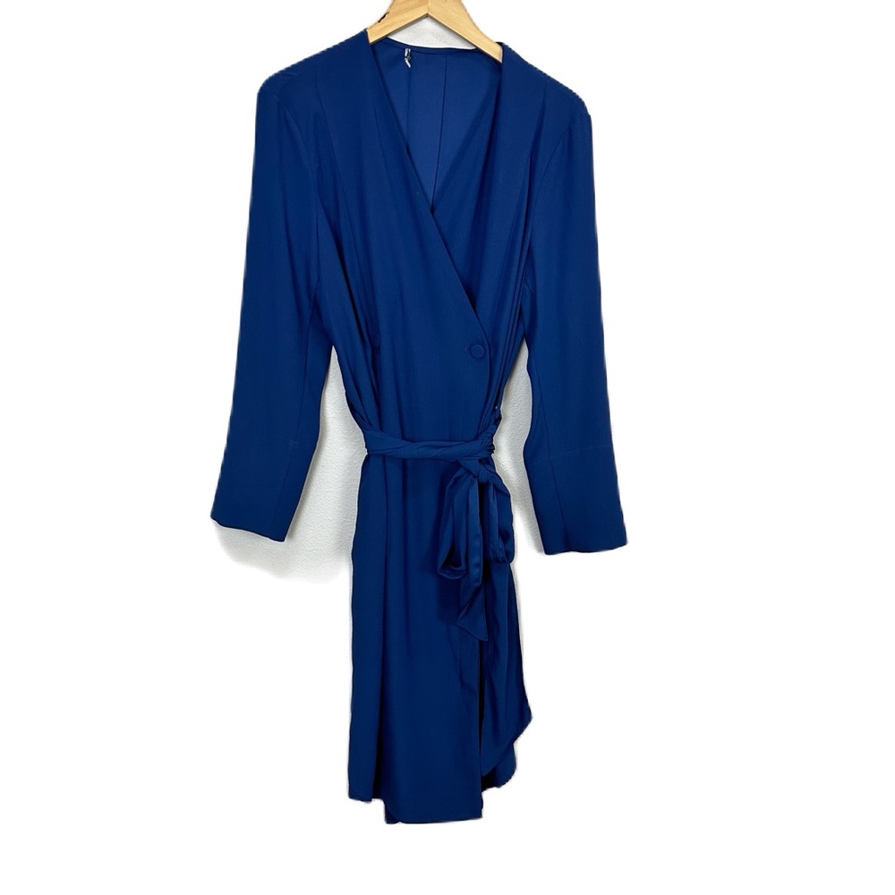 MM LaFleur‎ Navy Blue Wrap Button Up Tie Waist Long Sleeve Dress Women’s Sz 14